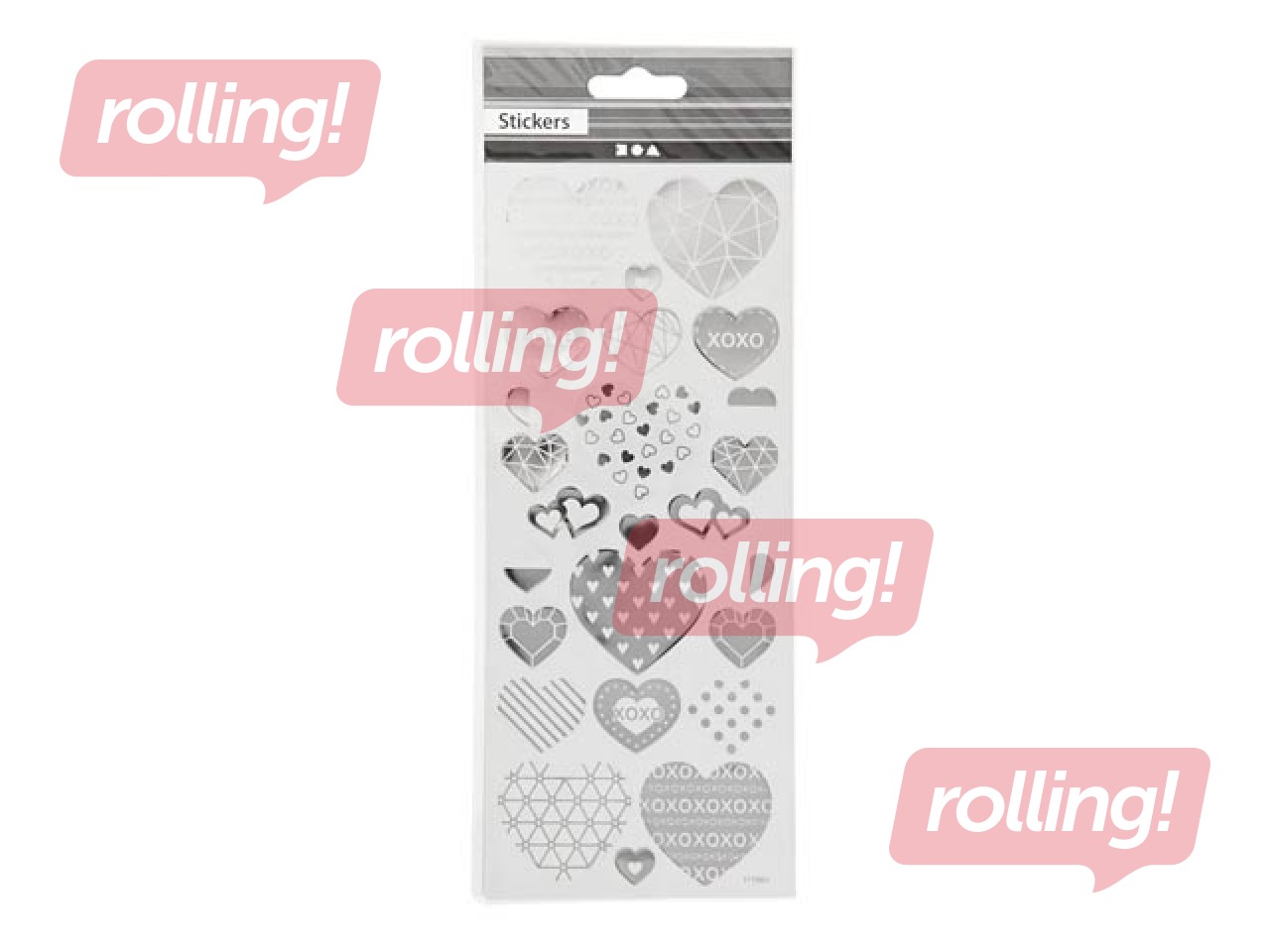 Stickers Hearts, silver, 1 sheet