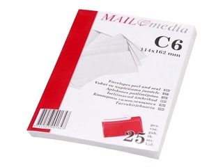 Самоклеящиеся конверты c лентой, C6, 25 шт., белые