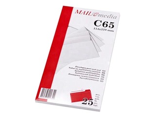 Aploksnes pašlīmējošas ar lentu, C65, 25 gab., baltas