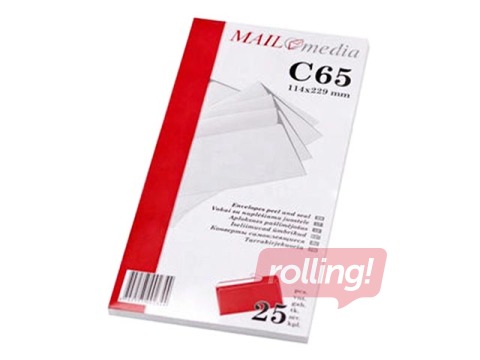 Envelopes with adhesive tape, C65, 25 pcs. White