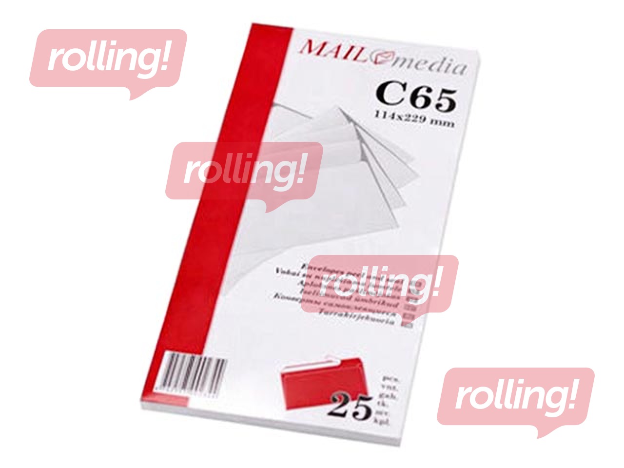 Envelopes with adhesive tape, C65, 25 pcs. White
