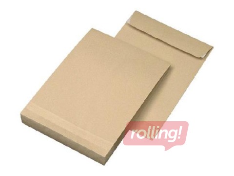 Ümbrikud iseliimuva kleepribaga, alt laienev ja külgmiste voltidega,450x350x80mm , pruun