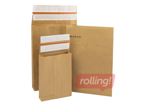 Self-Adhesive Envelope with Double Tape, Expanded Bottom and Side Folds, B4, Brown