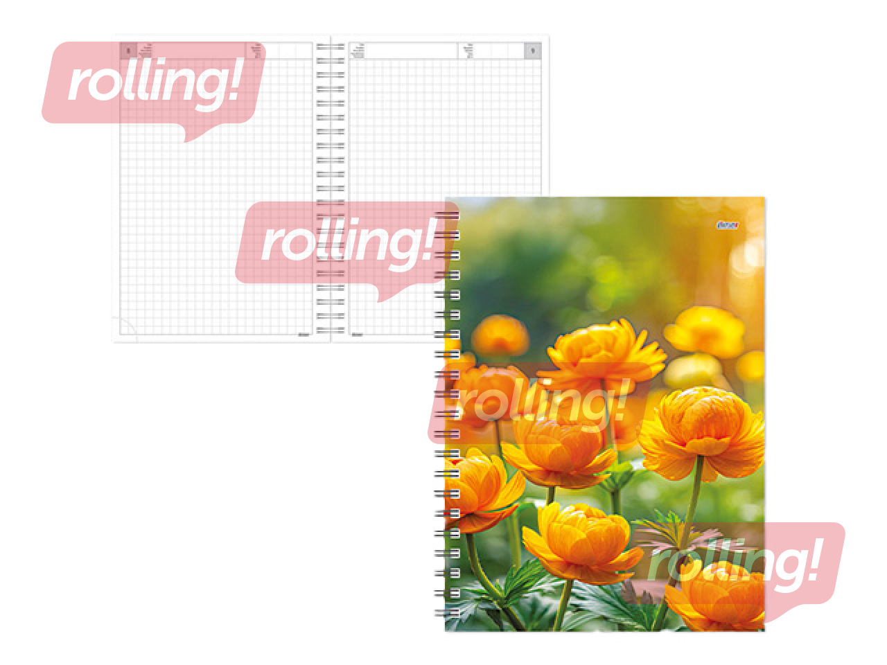 Diary - notebook, Tempo Spiral, squares, Globeflowers