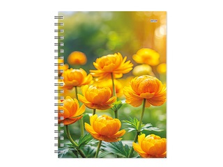 Diary - notebook, Tempo Spiral, squares, Globeflowers
