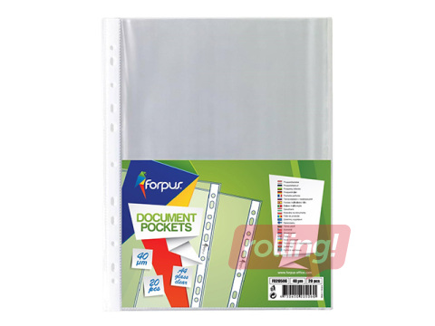 Document pockets Forpus, A4, glossy, 40mic., 20pcs.