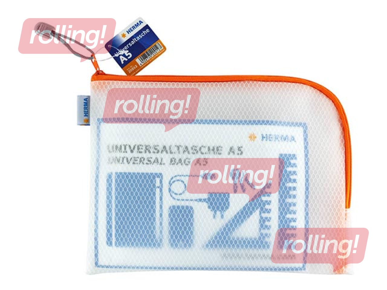 Kileümbrik – suletav Herma, A5, läbipaistev, oranži zip lukuga 