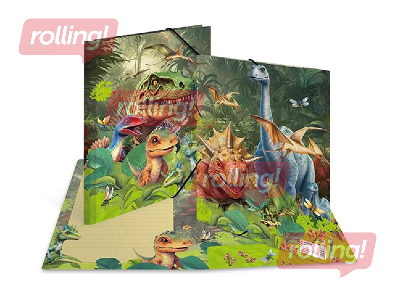 Папка с 3-мя клапанами и резинками Herma, A4, Dino World, картонная
