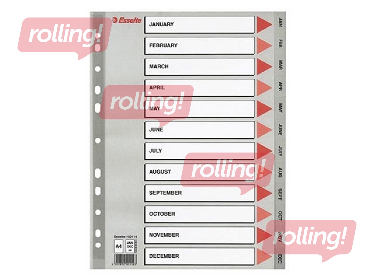 Index Esselte Jan. - Dec., A4, PP, grey