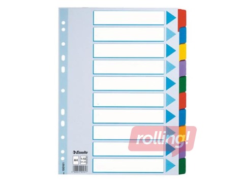 Разделитель документов Esselte, картонный, A4, 10 отделений без цифр, цветной