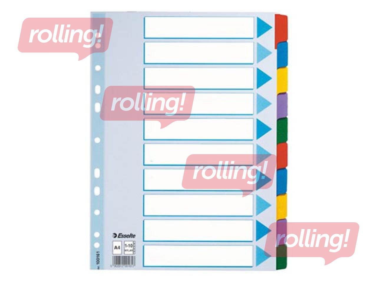 Разделитель документов Esselte, картонный, A4, 10 отделений без цифр, цветной