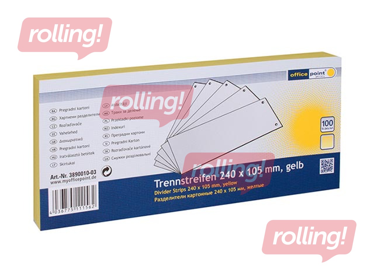 Vahelehed Office Point, 10.5x24cm, kartong, kollane, 100 tk.
