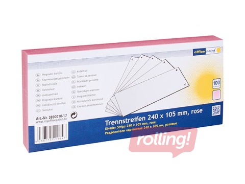 Vahelehed Office Point, värviline kartong, 10.5x24 cm, roosa, 100 tk.