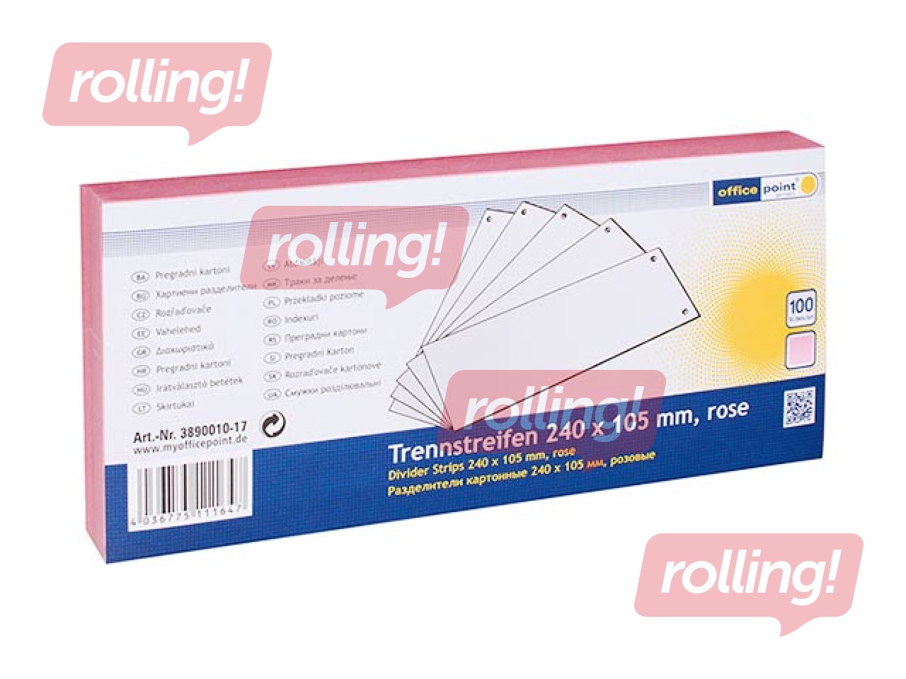 Vahelehed Office Point, värviline kartong, 10.5x24 cm, roosa, 100 tk.