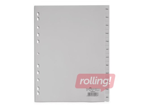 Разделитель документов Durable Dec. - Jan., A4, PP, серый