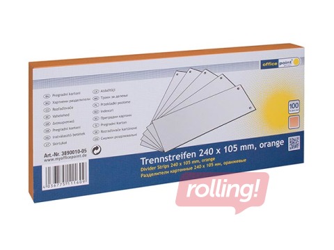 Разделители для документов Office Point, картон, 10.5x24 см, 100 шт., оранжевые