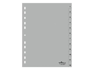 Разделитель документов Durable 1-12, A4, ПП, серый