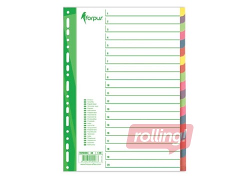 Dokumentu sadalītājs Forpus, kartona, A4, 20 sadaļas, krāsains