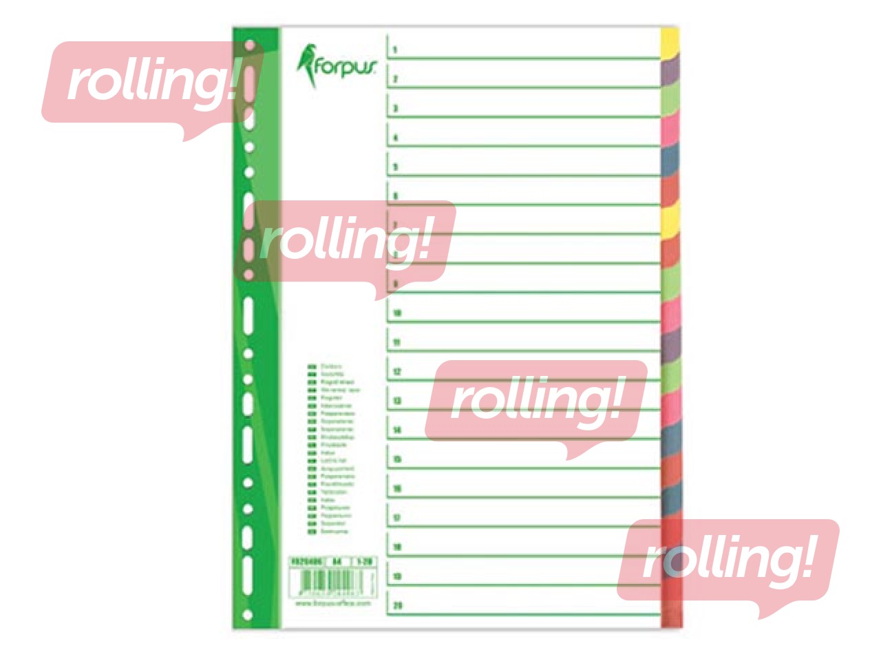 Vahelehed Forpus, kartong, A4, 20 jaotust, värvilised