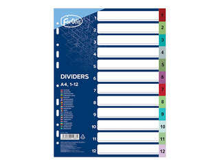 Document divider Forofis, A4, PP, 12 sections, multicolored with numbered tabs