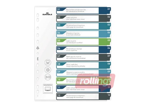 Document divider Durable1-12, A4+, PP, coloured