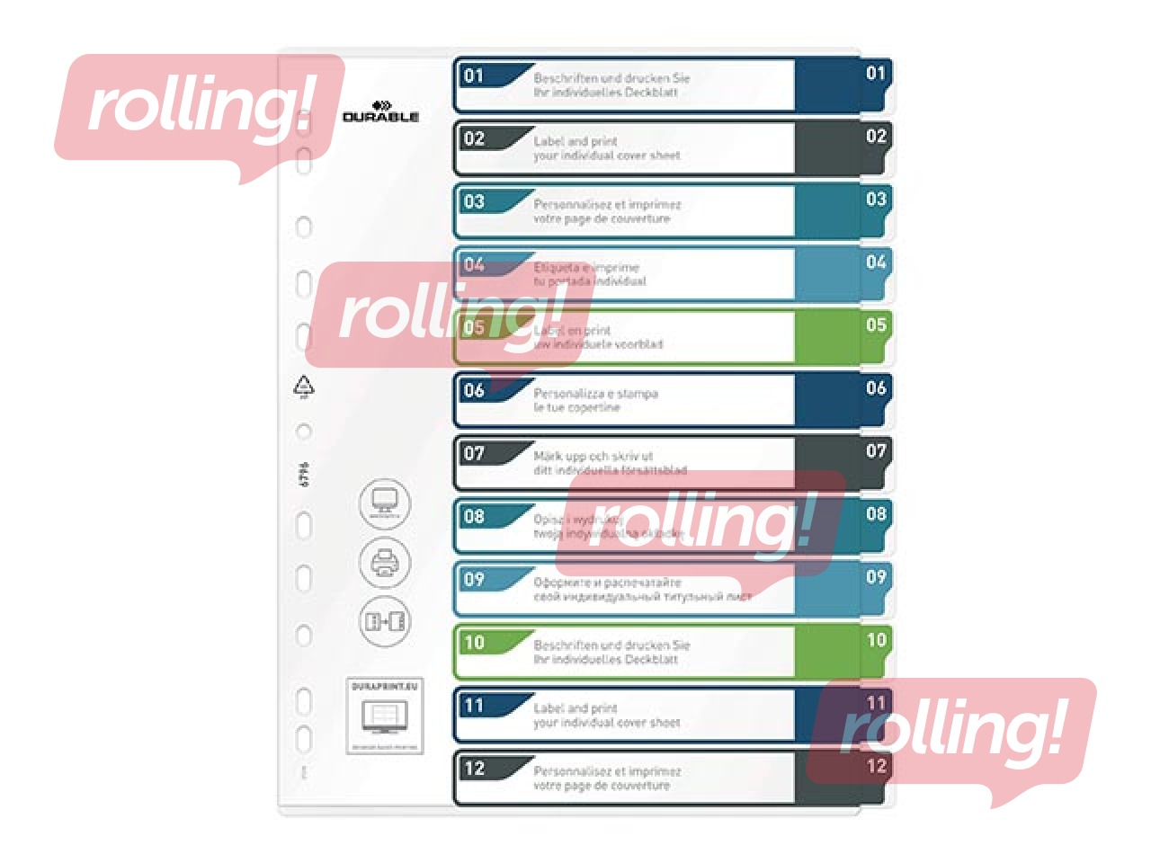 Document divider Durable1-12, A4+, PP, coloured