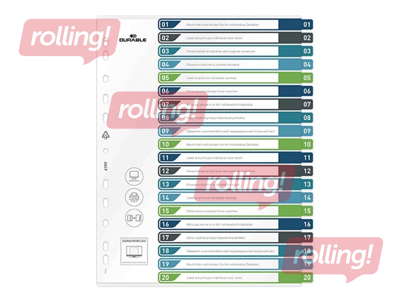 Document divider Durable1-20, A4+, PP, coloured