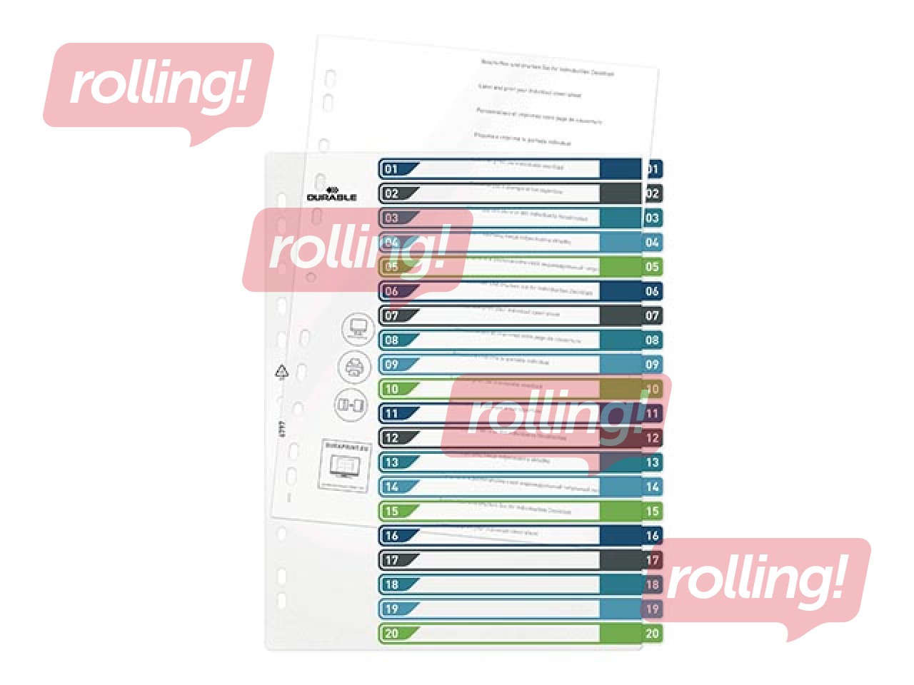 Document divider Durable1-20, A4+, PP, coloured