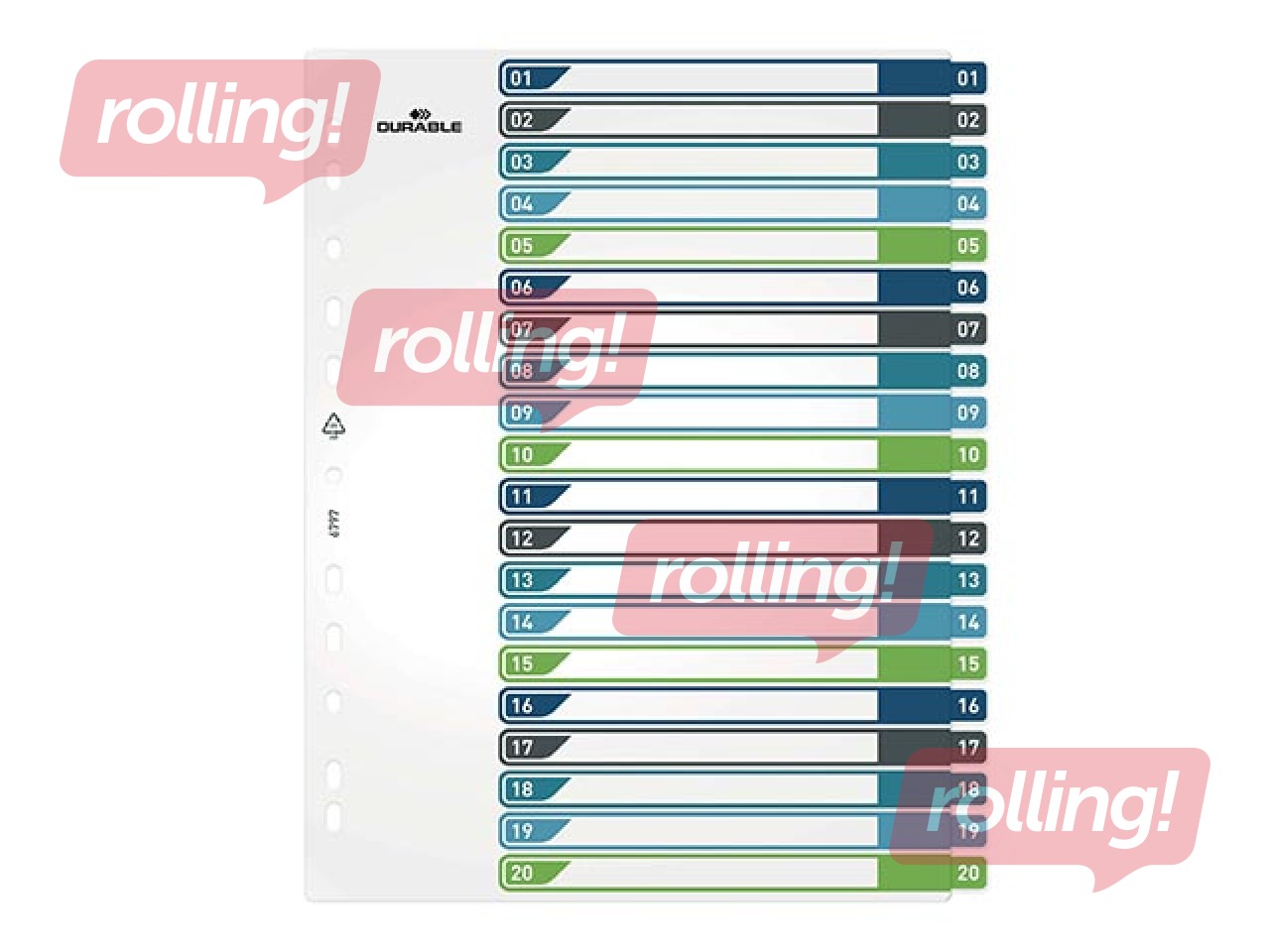 Разделитель документов Durable1-20, A4+, ПП, цветной