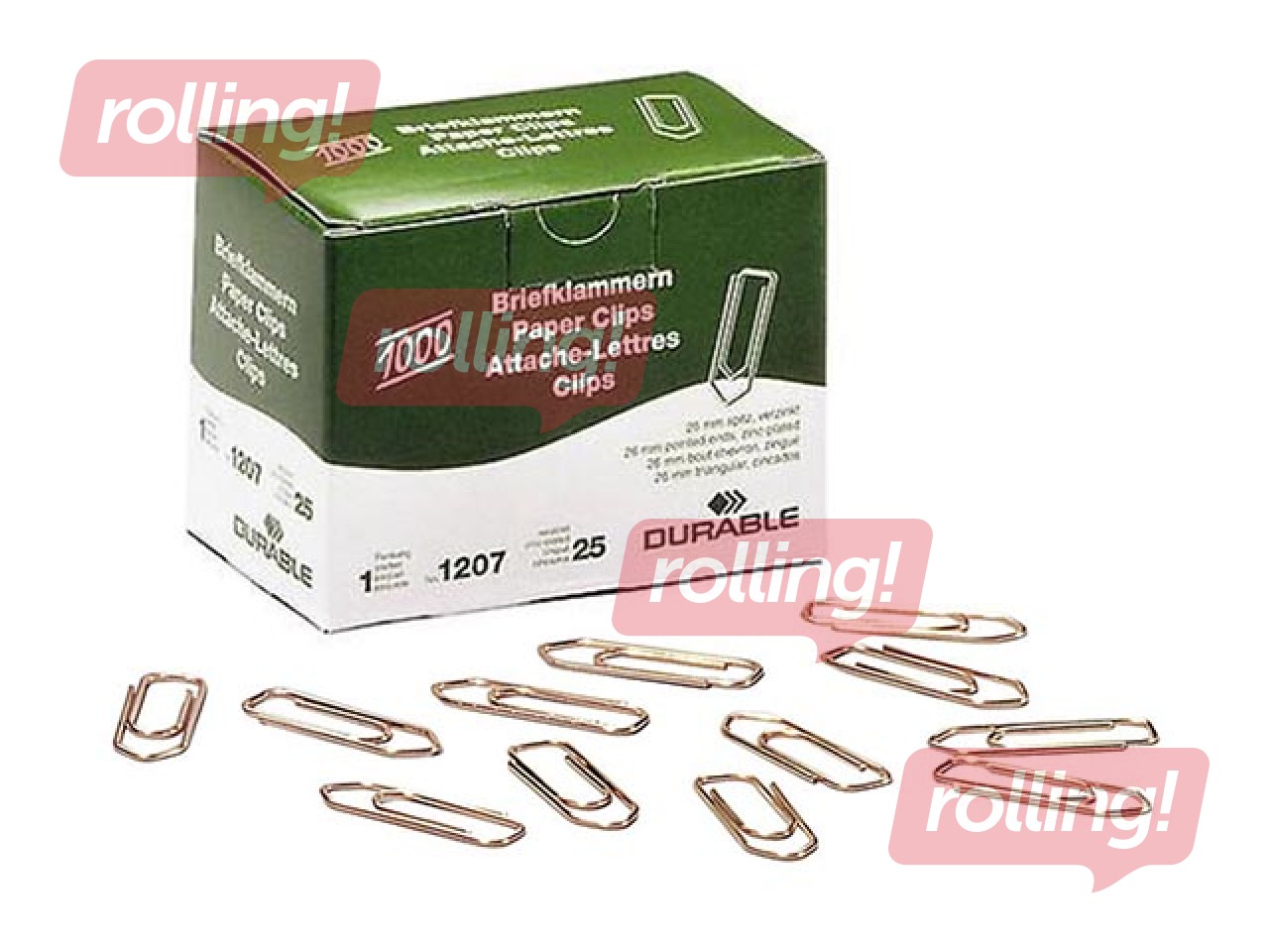 Скрепки канцелярские Durable, цвет медный, 26мм, 1000 шт.
