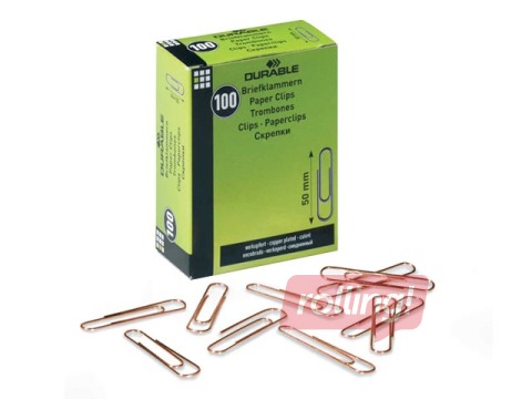 Скрепки канцелярские Durable, цвет медный, 50мм, 100 шт.