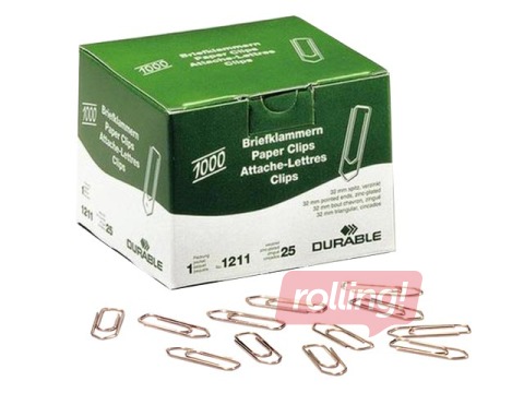 Скрепки канцелярские Durable, цвет медный, 32мм, 1000 шт.