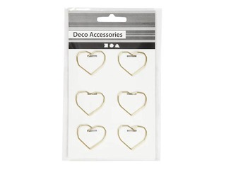 Metal paperclips, gold heart, 30x20mm, 6 pc
