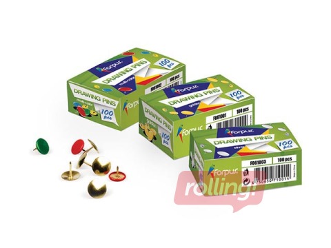Drawing pins Forpus, metal, golden, 9.5mm, 100 pcs.