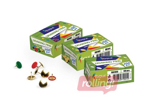 Drawing pins Forpus, metal, coloured, 9.5mm, 100 pcs.