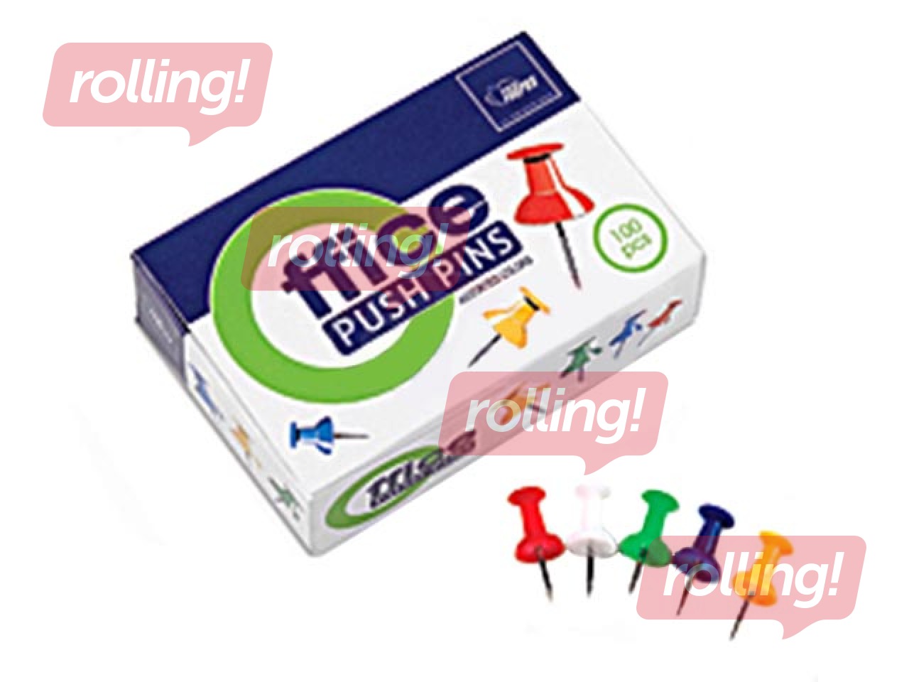 Push pins for cork boards, coloured, 100 pcs.