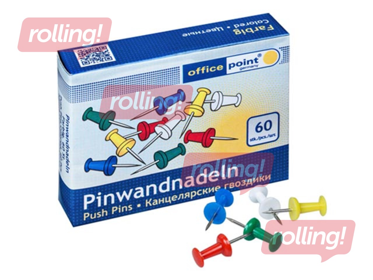 Kaardinõelad korktahvlile Office Point, värvilised, 60 tk.