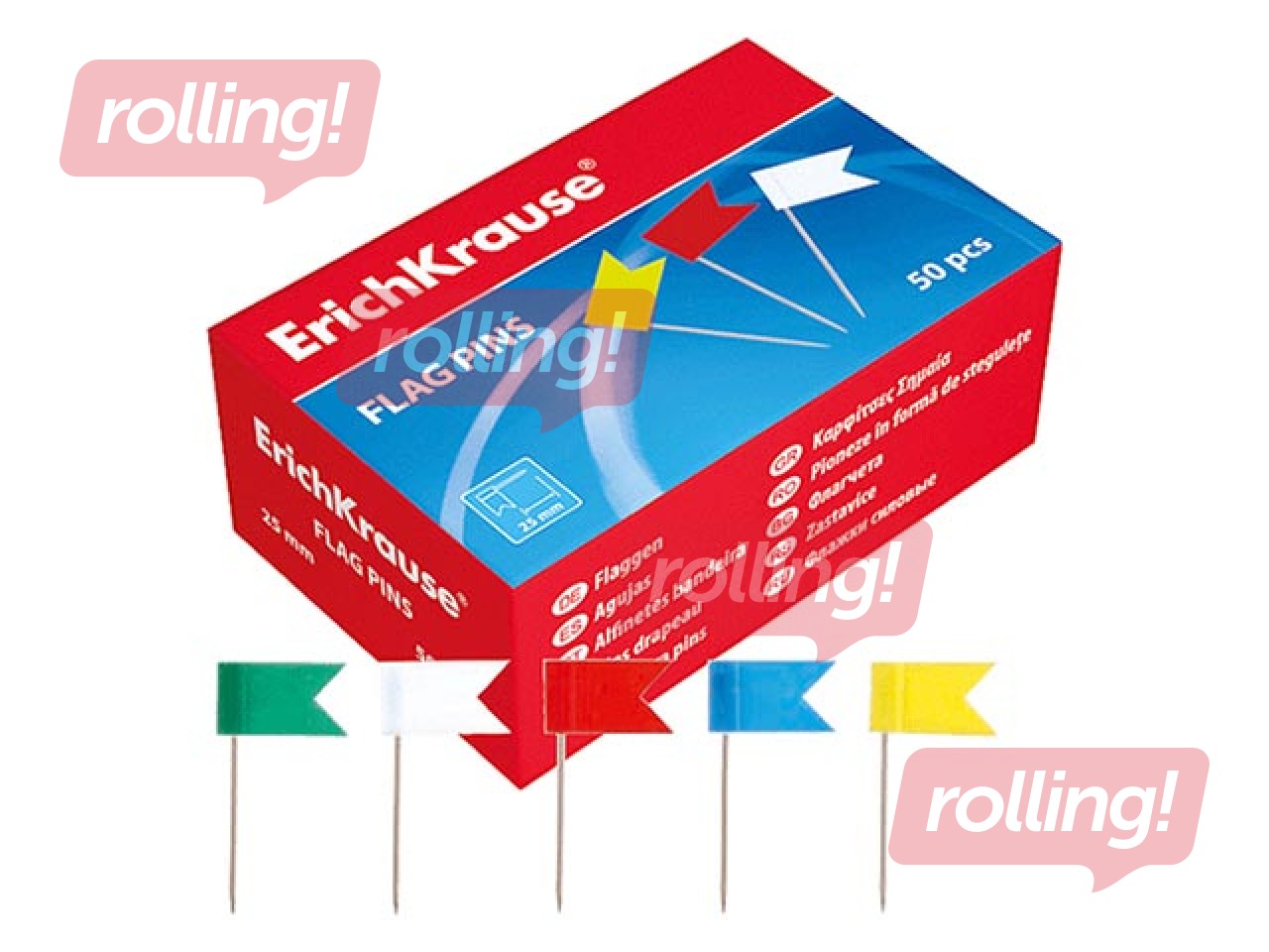 Kaardinõelad ErichKrause, värvilised, 50 tk.