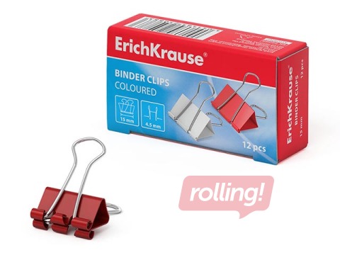 Зажимы для бумаги ErichKrause, 15мм, цветные, 12 шт.