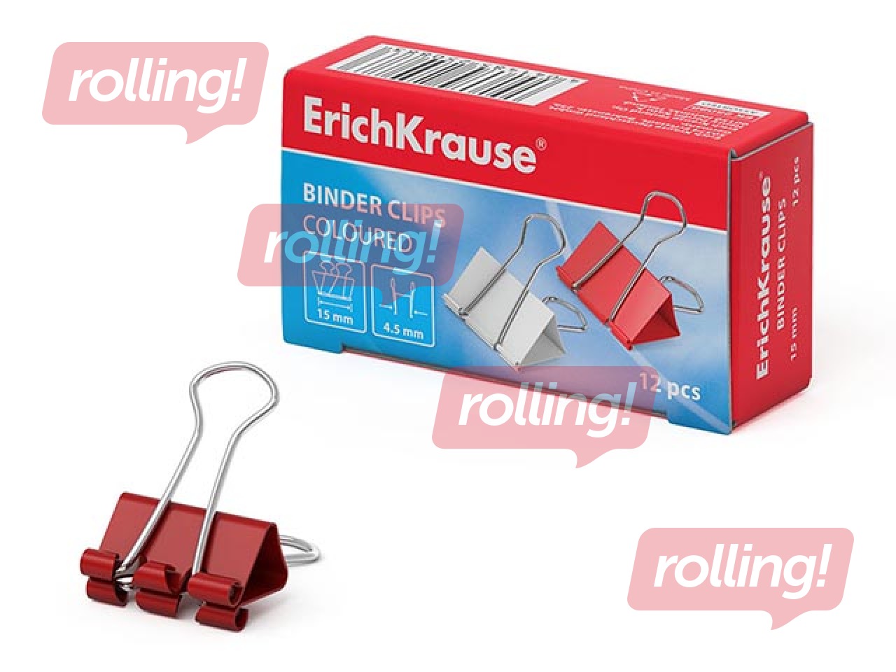 Зажимы для бумаги ErichKrause, 15мм, цветные, 12 шт.