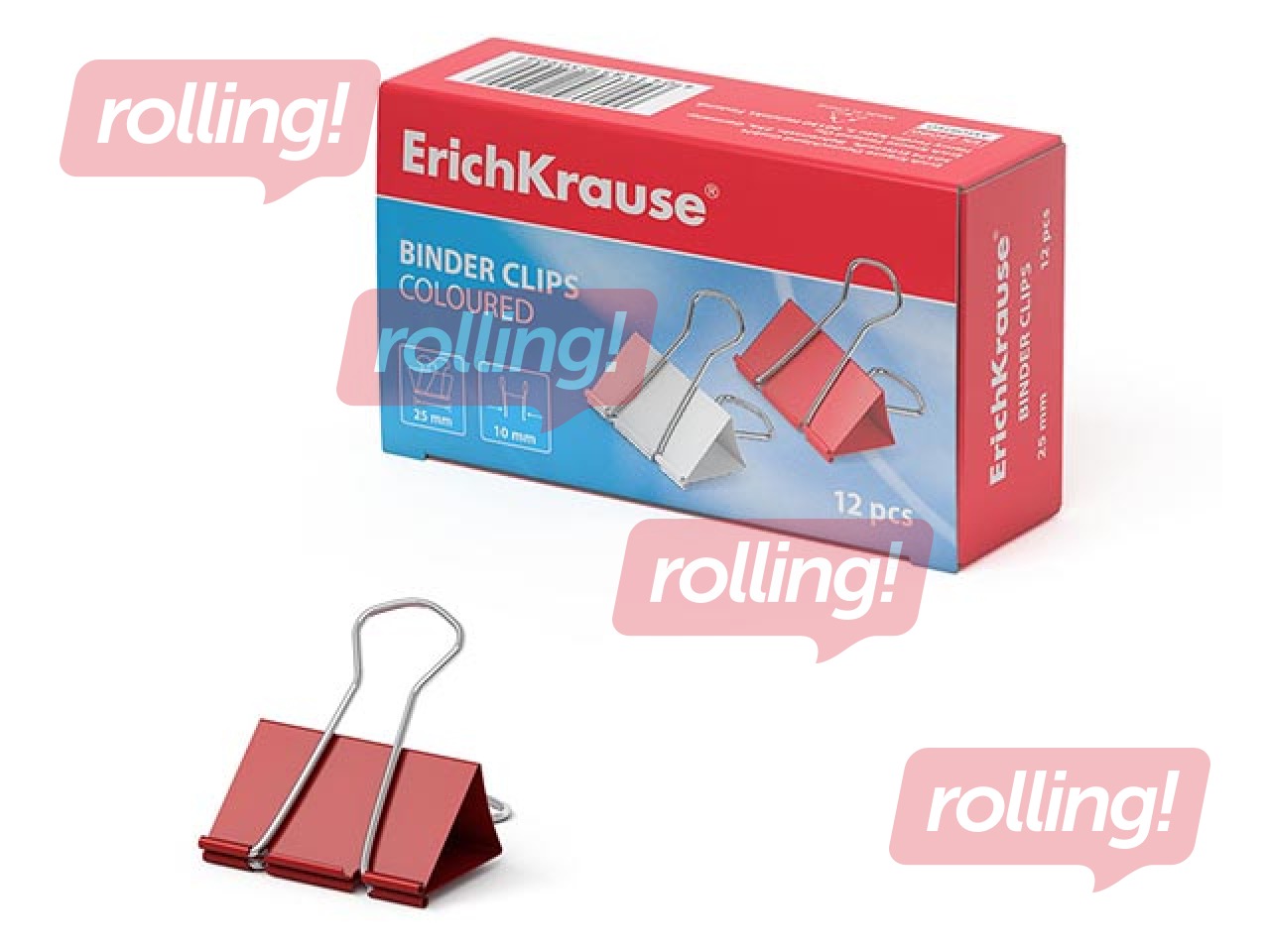 Зажимы для бумаги ErichKrause, 25мм, цветные, 12 шт.