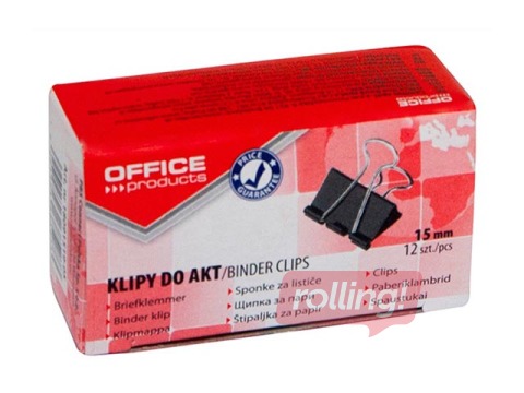 Зажимы для бумаги Office Products, 15мм, чёрные, 12 шт.