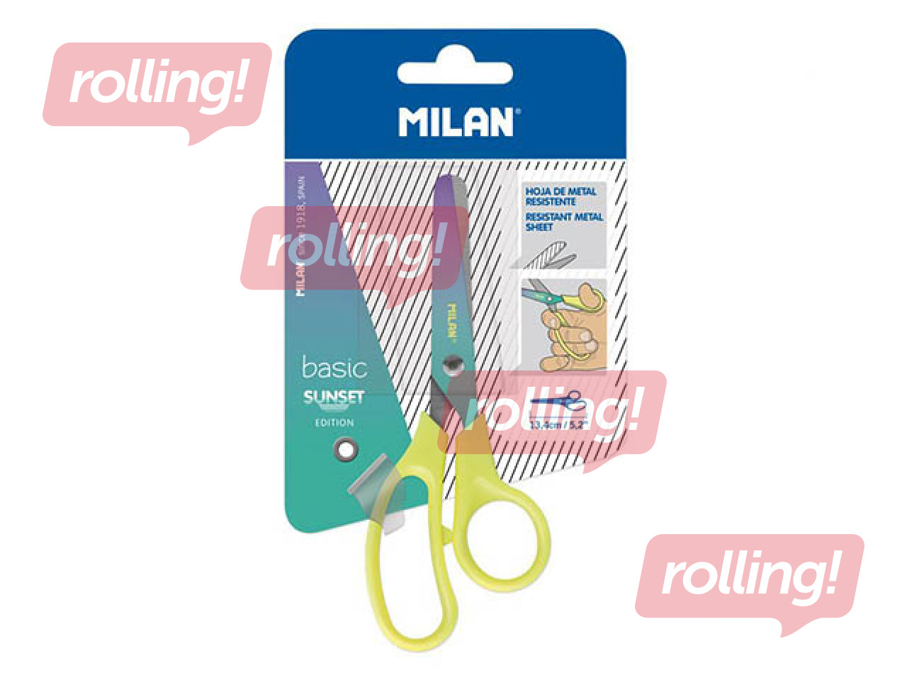 Šķēres bērniem Milan Sunset, dzelteni rokturi, 13.4cm