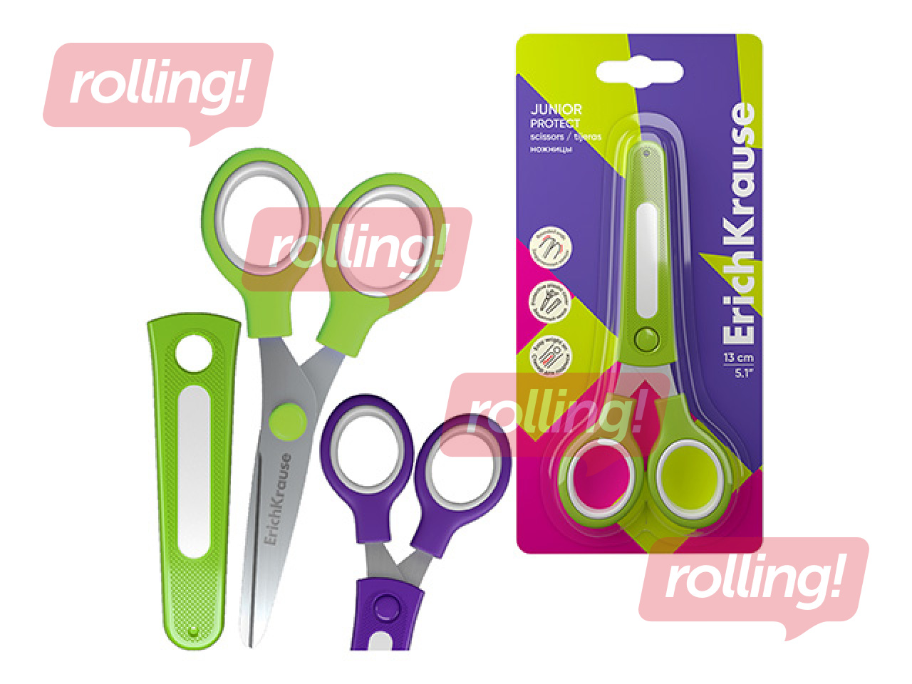 Children's scissors ErichKrause, Junior Protect, with a cap, purple, 13cm