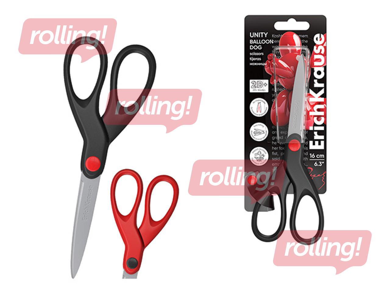 Scissors ErichKrause, Unity Balloon Dog, red, 16cm