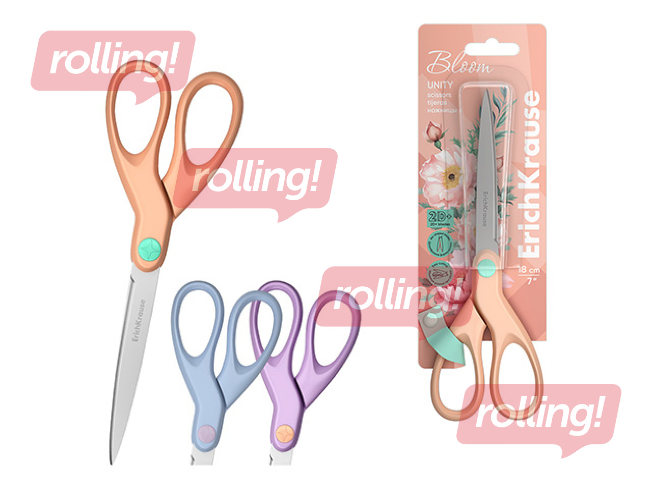 Scissors ErichKrause, Unity Pastel Bloom, blue, 18cm