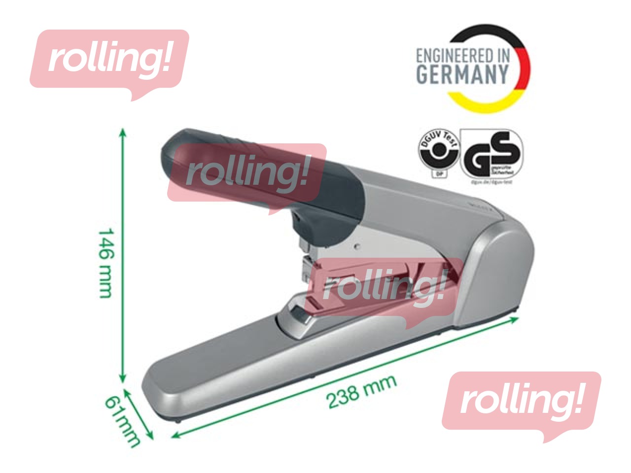Klammerdaja Heavy Duty Leitz, 60 lehte, Flat Clinch, hall/must