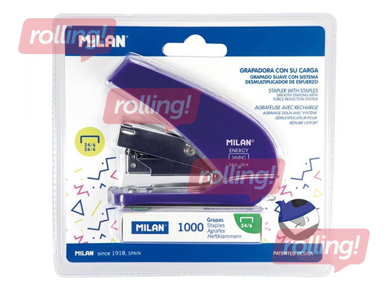 Klammerdaja Milan Acid, 20 lehte, sinine + 1000 tk. Klambrid