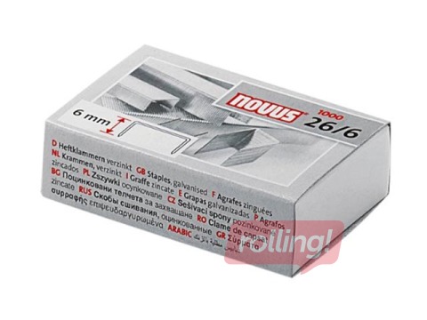 Staples Novus N 26/6, 1000 pcs., silver color