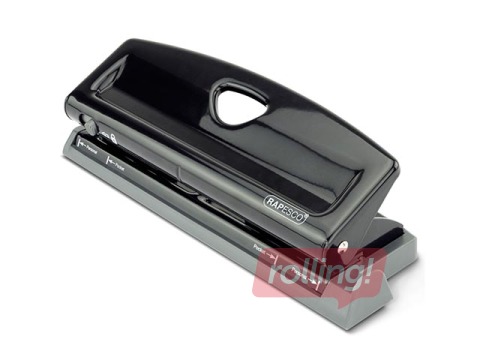 Caurumotājs Rapesco, regulējams, 6 caurumi, 9 loksnes, melns